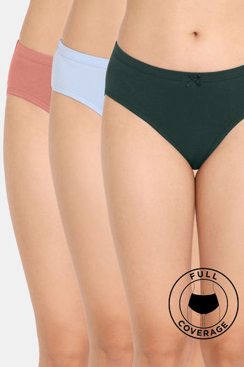 Buy Rosaline Cotton Comfort Medium Rise Full Coverage Hipster Panty (Pack of 3) - Assorted